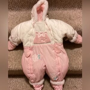 💕 POWDER PINK FLEECE SNOW SUIT 0-9 Month VNPLC  Tidykins